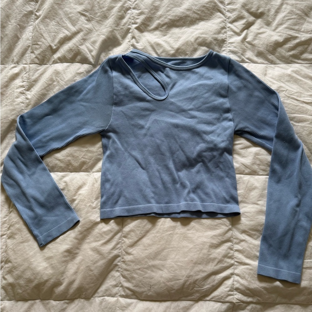 Aura Blue Long Sleeve Crop Top